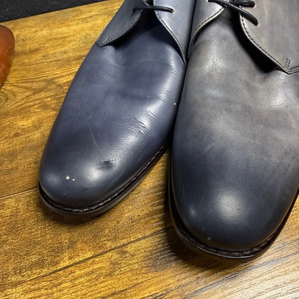 John Varvatos F1159V1B Blue Leather Derby Dress Shoes‎ Mens Size 12M